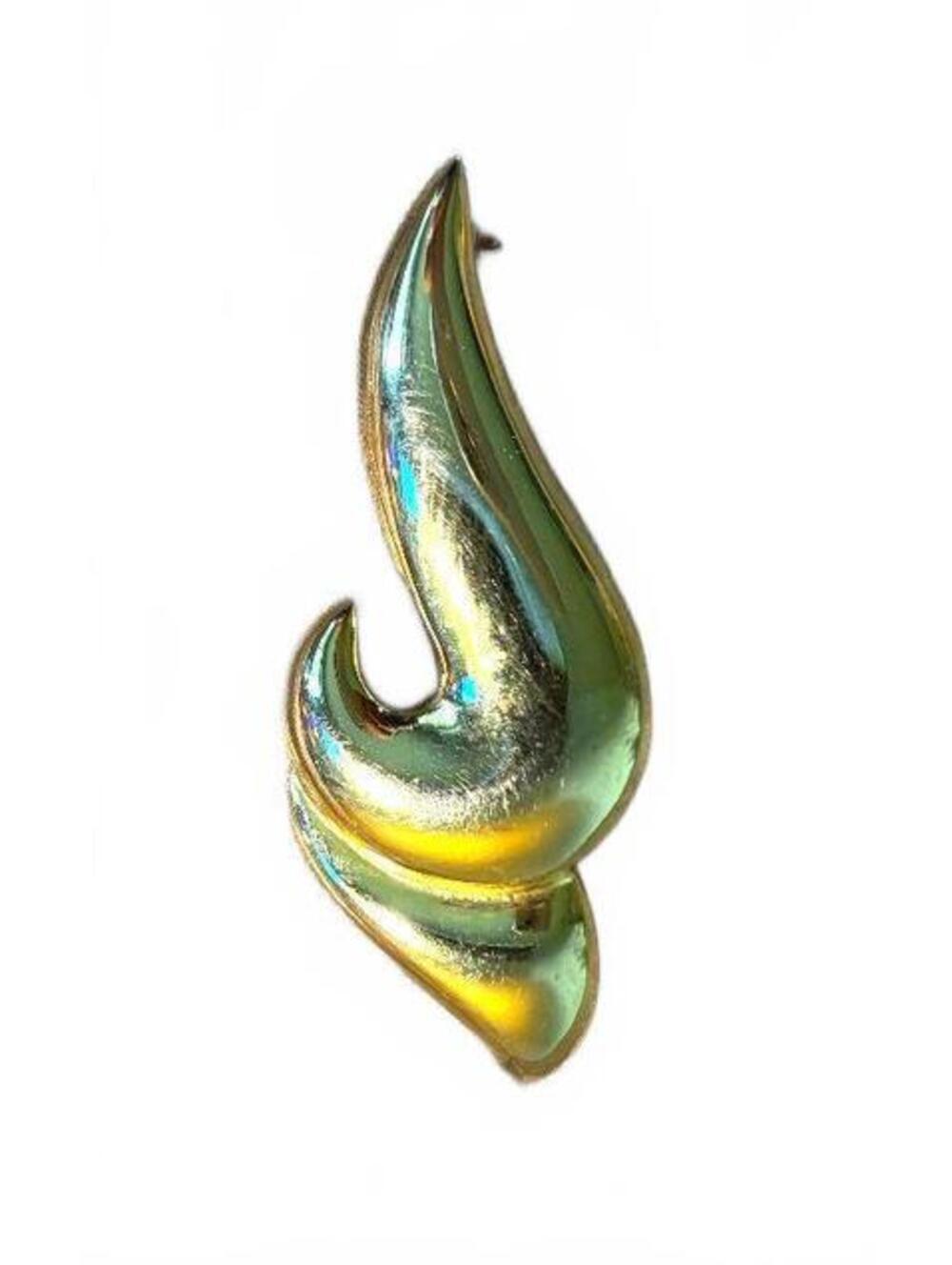 Vintage Gold Tone Abstract Swirl Brooch Modernist Flame Wave Statement Pin